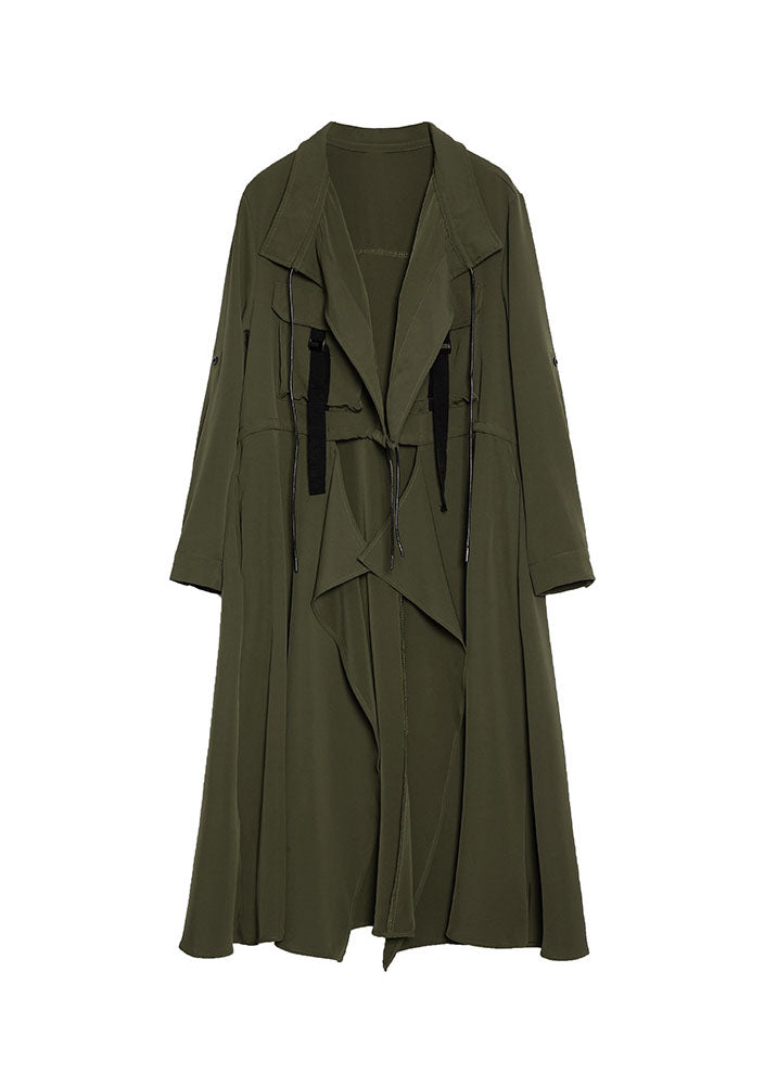 Plus Size Armee Grüne Taschen Bubikragen Asymmetrischer Trenchcoat Frühling