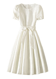 Plus Size diy White Zip Up Bow Dresses Short Sleeve