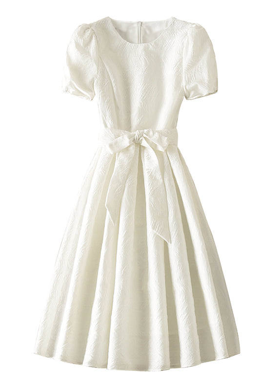 Plus Size diy White Zip Up Bow Dresses Short Sleeve