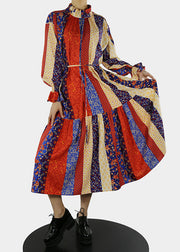Plus Größe Rotes langes Kleid mit Stehkragen und Blütenblattärmeln