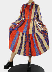 Plus Größe Rotes langes Kleid mit Stehkragen und Blütenblattärmeln