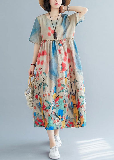Plus size women's summer dress printed skirt dress - SooLinen