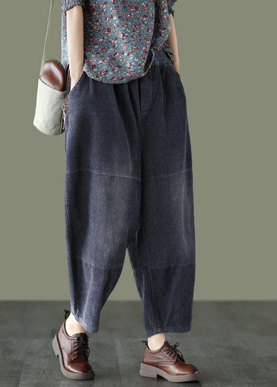 Plus Size Grey Retro Patchwork Fall Pockets Pants - SooLinen