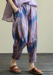 Printed casual plus size elastic waist nine-point harem pants - SooLinen