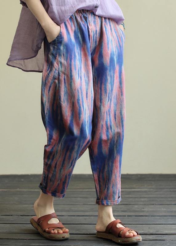 Printed casual plus size elastic waist nine-point harem pants - SooLinen