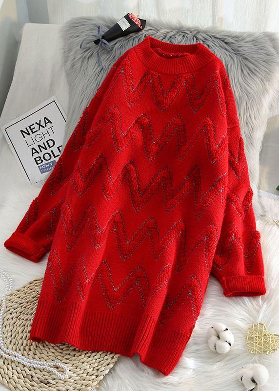 Pullover beige Sweater knit top pattern Design o neck thick daily knit dresses - SooLinen