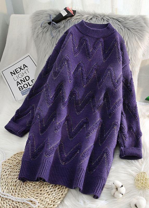 Pullover beige Sweater knit top pattern Design o neck thick daily knit dresses - SooLinen