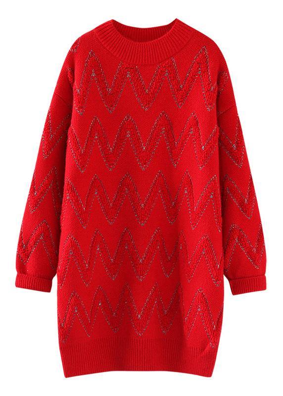 Pullover beige Sweater knit top pattern Design o neck thick daily knit dresses - SooLinen