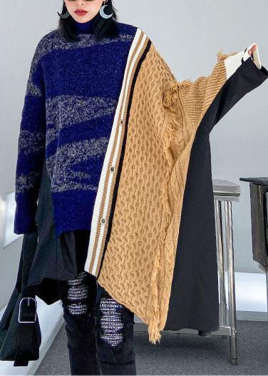 Pullover multicolor top o neck asymmetric oversize spring knitwear - SooLinen