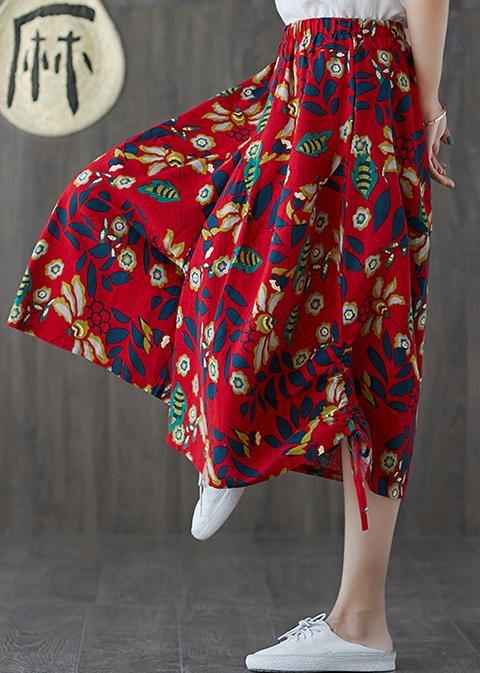 Real shot 2019 summer original ethnic style pants trousers cotton pants elastic waist cropped pants wide leg pants - SooLinen
