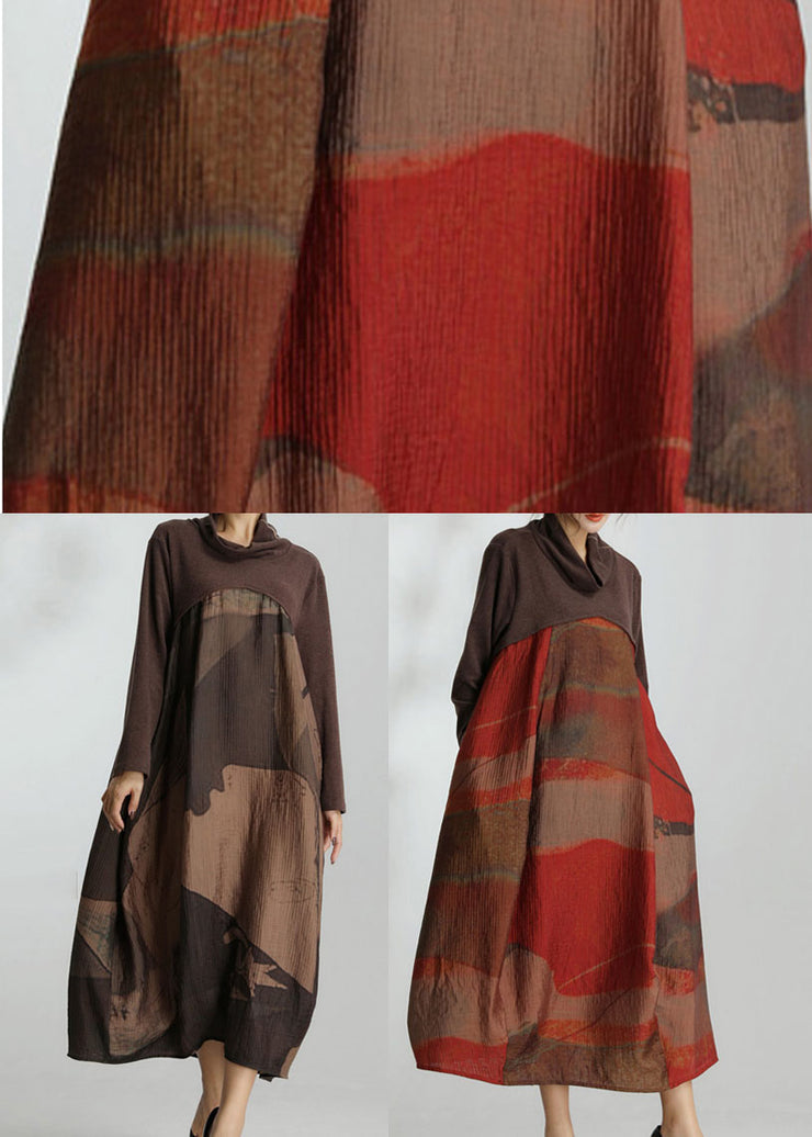 Red Print Pockets Fine Silk Dresses Spring