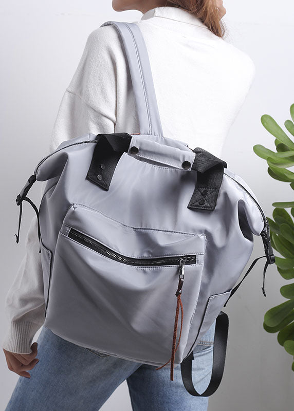 Retro Grey Solid Cotton Backpack Bag