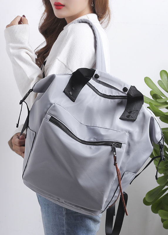 Retro Grey Solid Cotton Backpack Bag