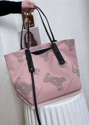 Retro Pink Cartoon Bear Print nylon Tote Handbag