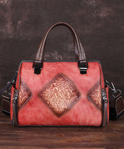 Tote Handtasche aus Kalbsleder mit Retro-Prägung in Rot