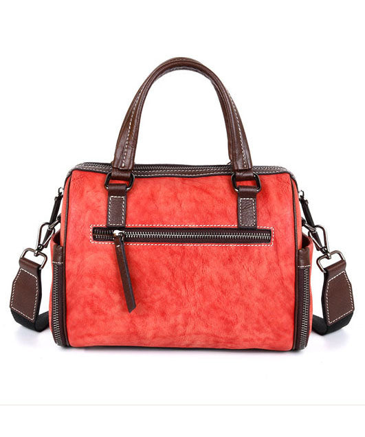 Tote Handtasche aus Kalbsleder mit Retro-Prägung in Rot