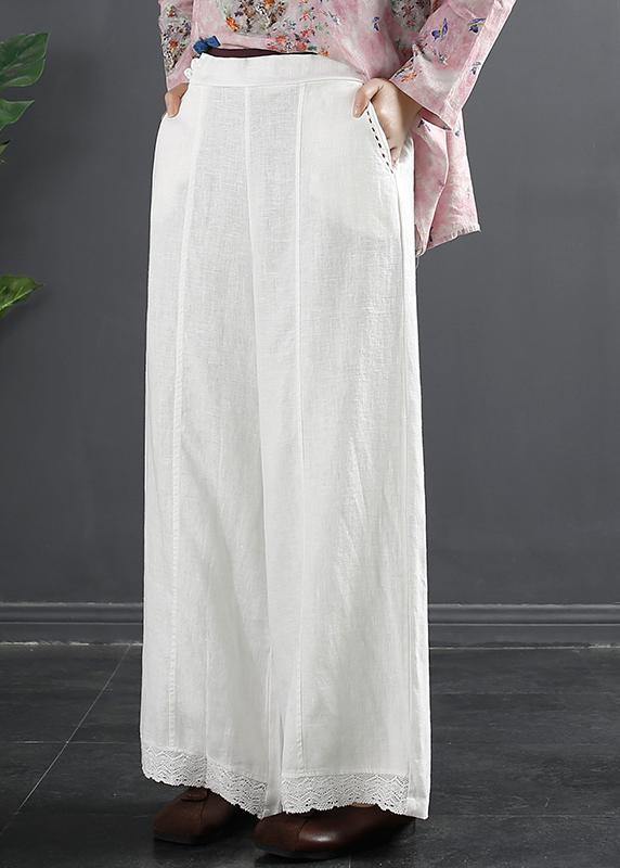 Retro Semi Elastic Waist Wide Leg Pants Women&
