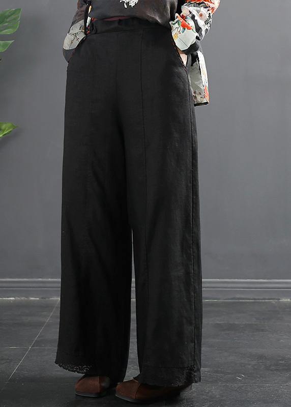 Retro Semi Elastic Waist Wide Leg Pants Women&