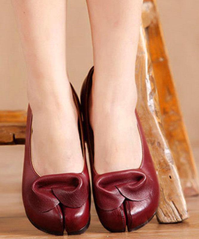 Rose Floral Cowhide Leather Flats  Flats - SooLinen