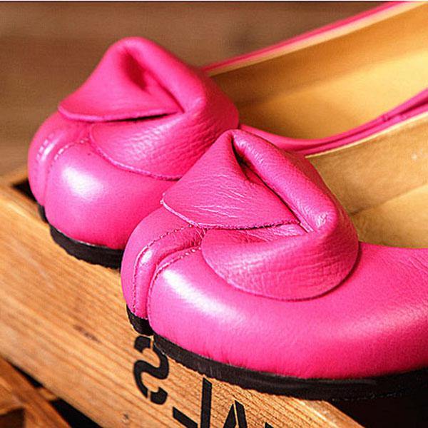 Rose Floral Cowhide Leather Flats  Flats - SooLinen