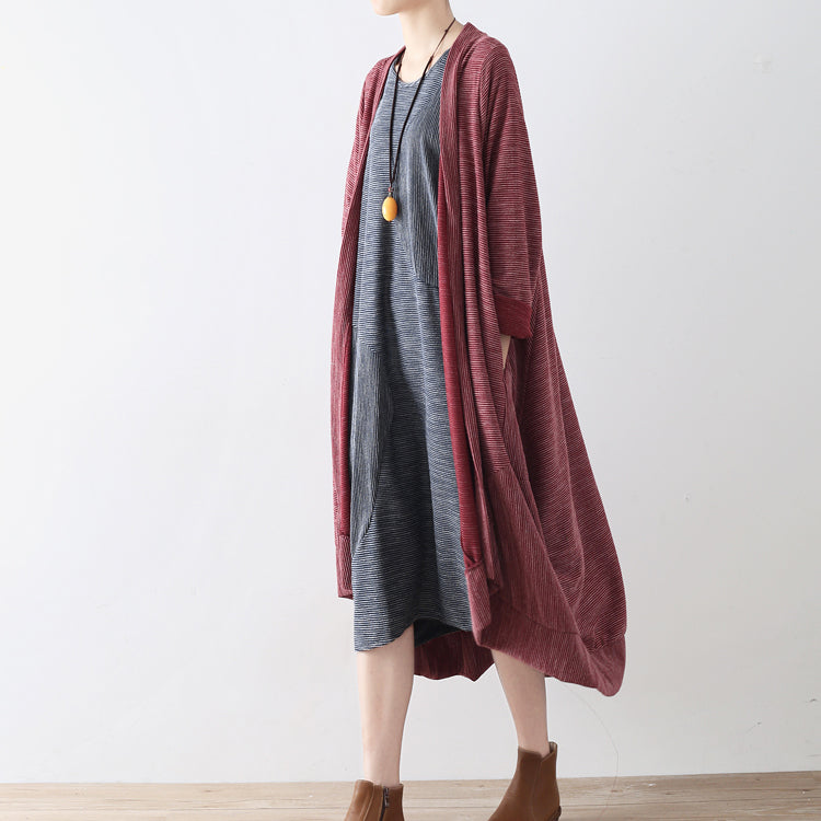 Ruby stripe cotton cardigans long casual coats oversized cotton clothi ...