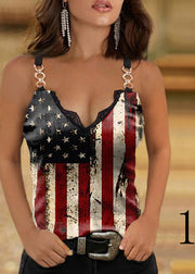 Sexy Colorblock V Neck Lace Patchwork Cotton Sequined Spaghetti Strap Tanks Summer