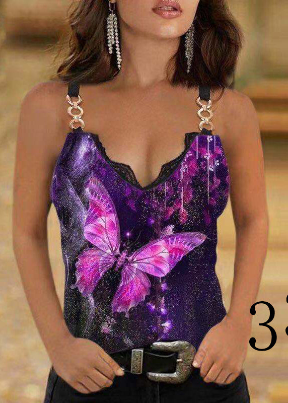 Sexy Colorblock V Neck Lace Patchwork Cotton Sequined Spaghetti Strap Tanks Summer