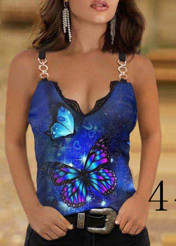 Sexy Colorblock V Neck Lace Patchwork Cotton Sequined Spaghetti Strap Tanks Summer