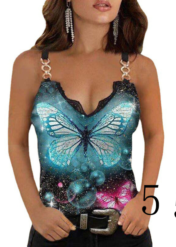 Sexy Colorblock V Neck Lace Patchwork Cotton Sequined Spaghetti Strap Tanks Summer