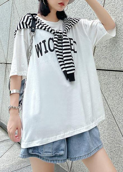 Short-sleeved t-shirt women's summer dress loose large size compassionate two-piece shirt with shawl - SooLinen