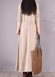 Simple Beige Quilting Clothes V Neck Asymmetric Spring Dress - SooLinen