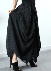 Einfache schwarze Taschen Plaid Hosen mit weitem Bein Frühling