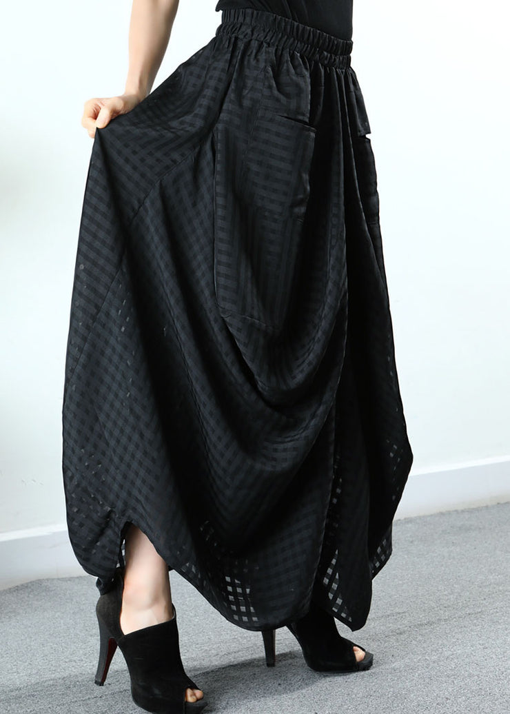 Einfache schwarze Taschen Plaid Hosen mit weitem Bein Frühling