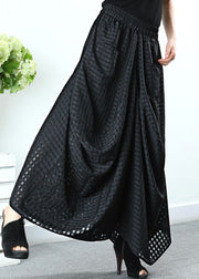 Einfache schwarze Taschen Plaid Hosen mit weitem Bein Frühling