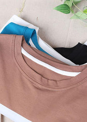 Simple Black Print O-Neck Cotton Blouse Tops Short Sleeve Summer - SooLinen