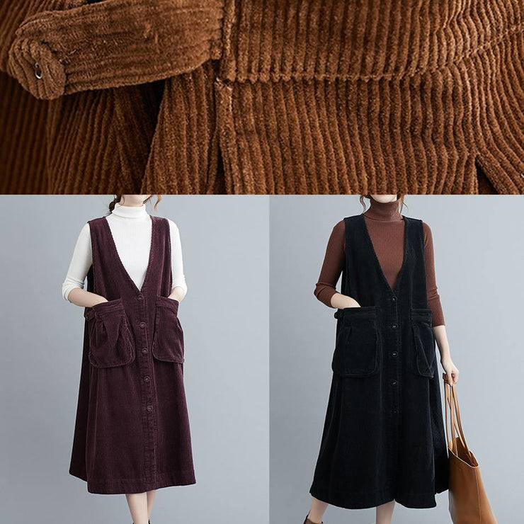 Simple Black Tunic V Neck Sleeveless Maxi Spring Dress - SooLinen