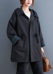 Einfache schwarze Mode Lässige Herbst-Trenchcoats mit Reißverschluss