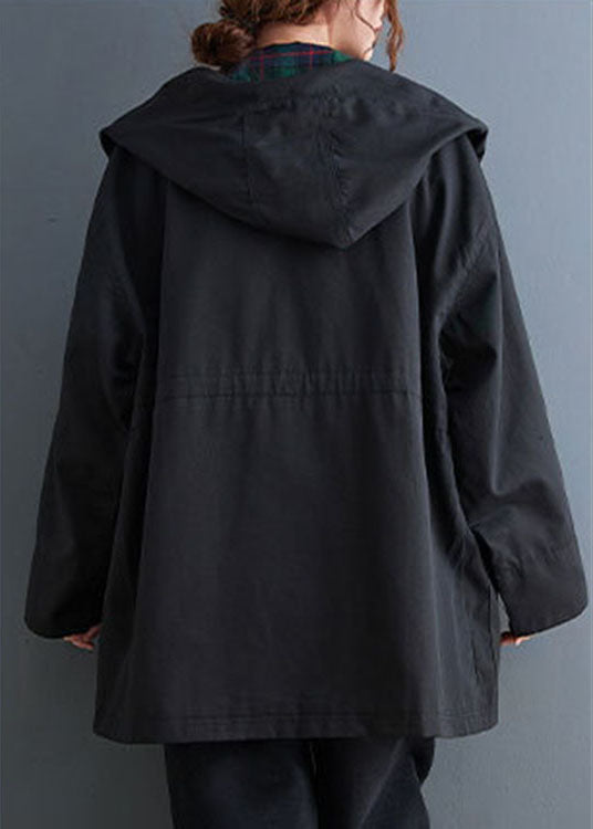 Einfache schwarze Mode Lässige Herbst-Trenchcoats mit Reißverschluss