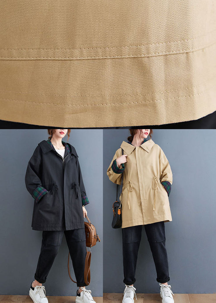 Einfache schwarze Mode Lässige Herbst-Trenchcoats mit Reißverschluss