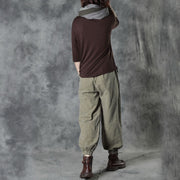 Simple Chocolate Loose Fall Cotton Half Sleeve Tops