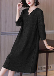 Simple Pink Jacquard V Neck Summer Dress - SooLinen