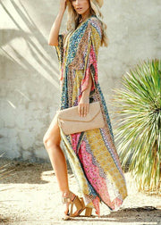 Simple Print tie waist Loose kimono robe Holiday Cotton Dress - SooLinen