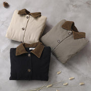 Simple beige Fine crane coats Work lapel patchwork outwear - SooLinen