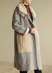 Simple big pockets Plus Size patchwork box coat plaid daily outwears - SooLinen