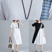 Simple black Cotton quilting clothes o neck patchwork Plus Size summer Dress - SooLinen