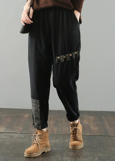 Simple black pants oversized elastic waist patchwork Wardrobes wild pants - SooLinen