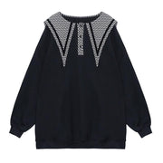 Simple black top Sailor Collar Button Down Art tops - SooLinen