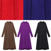 Simple blue Sweater dress outfit Street Style high neck pockets Ugly knit dresses - SooLinen