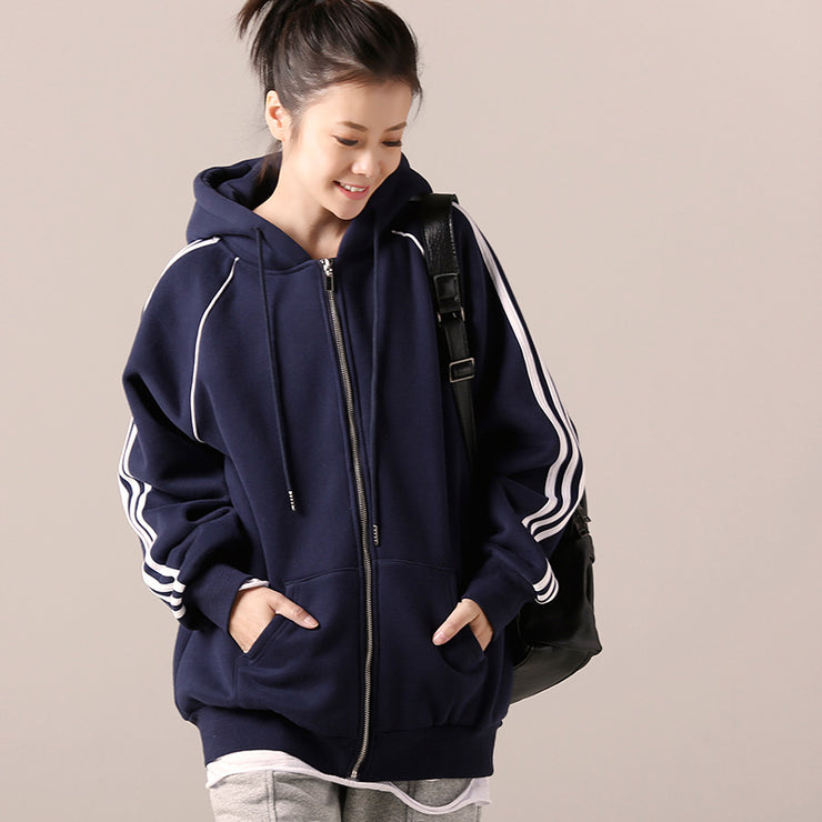 Simple cotton tunics for women 2025 Catwalk blue daily blouse hooded
