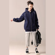Simple cotton tunics for women 2025 Catwalk blue daily blouse hooded